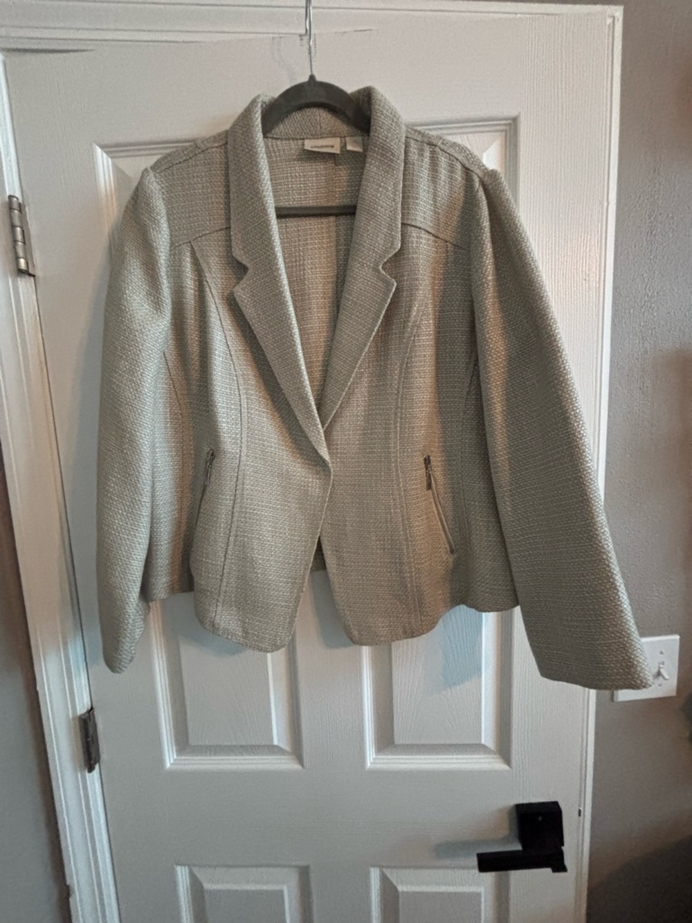 Chico's Light Gray Textured Open-Front Blazer